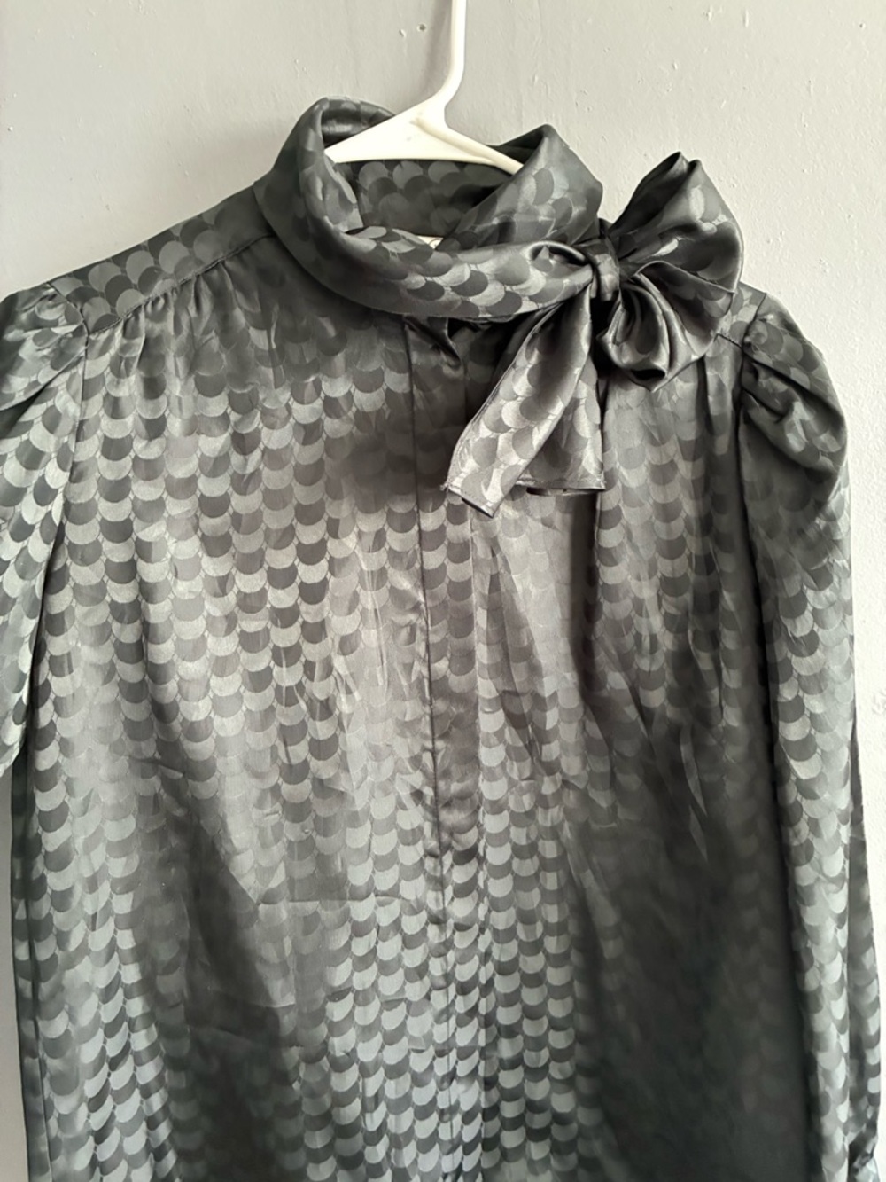 Satin Bow-Neck Blouse in black
